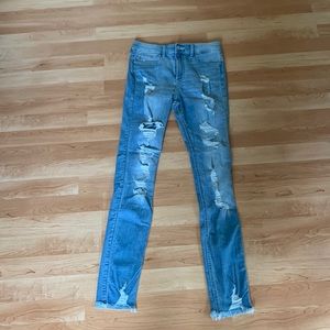 Hollister High Rise Super Skinny Light Wash Ripped Jeans